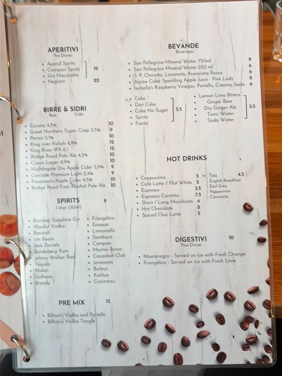 Menu, Bastoni Pizzeria