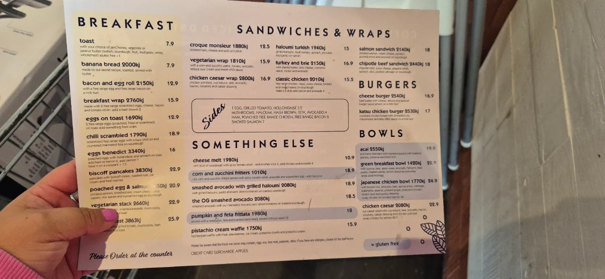Menu, Three Beans Broadway
