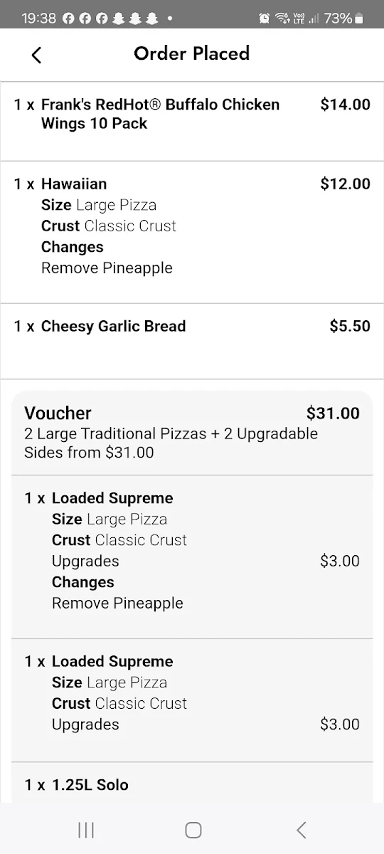 Menu, Domino's Pizza Renmark