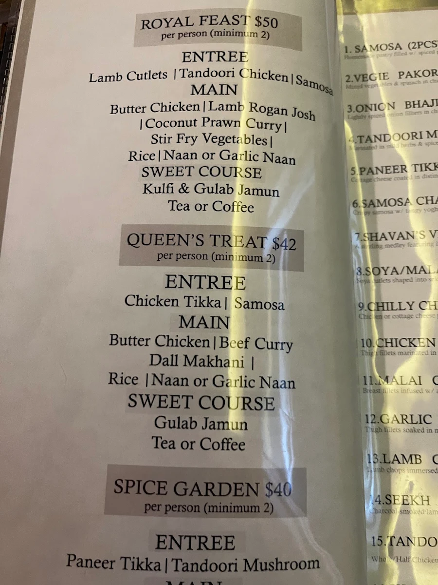 Menu, Shavans @ Pakenham Indian Restaurant