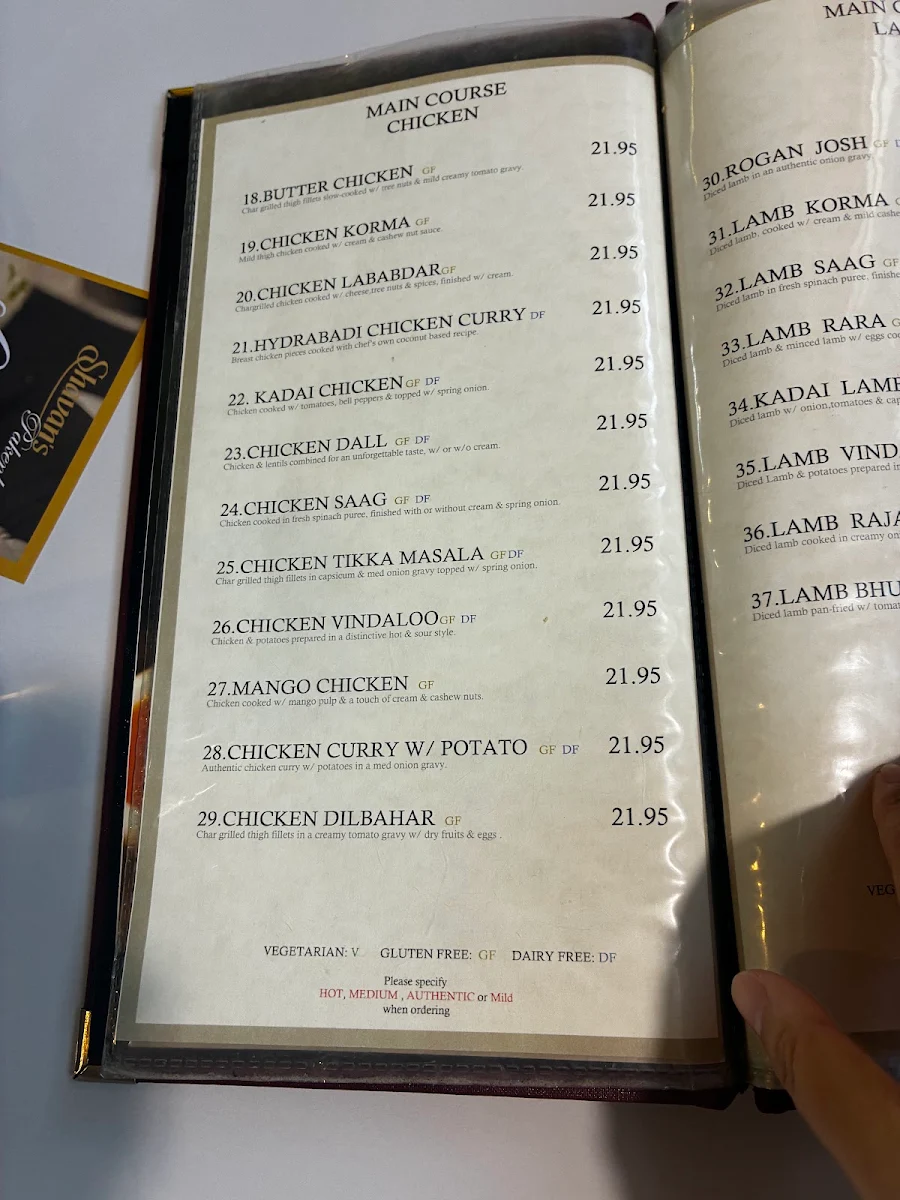 Menu, Shavans @ Pakenham Indian Restaurant