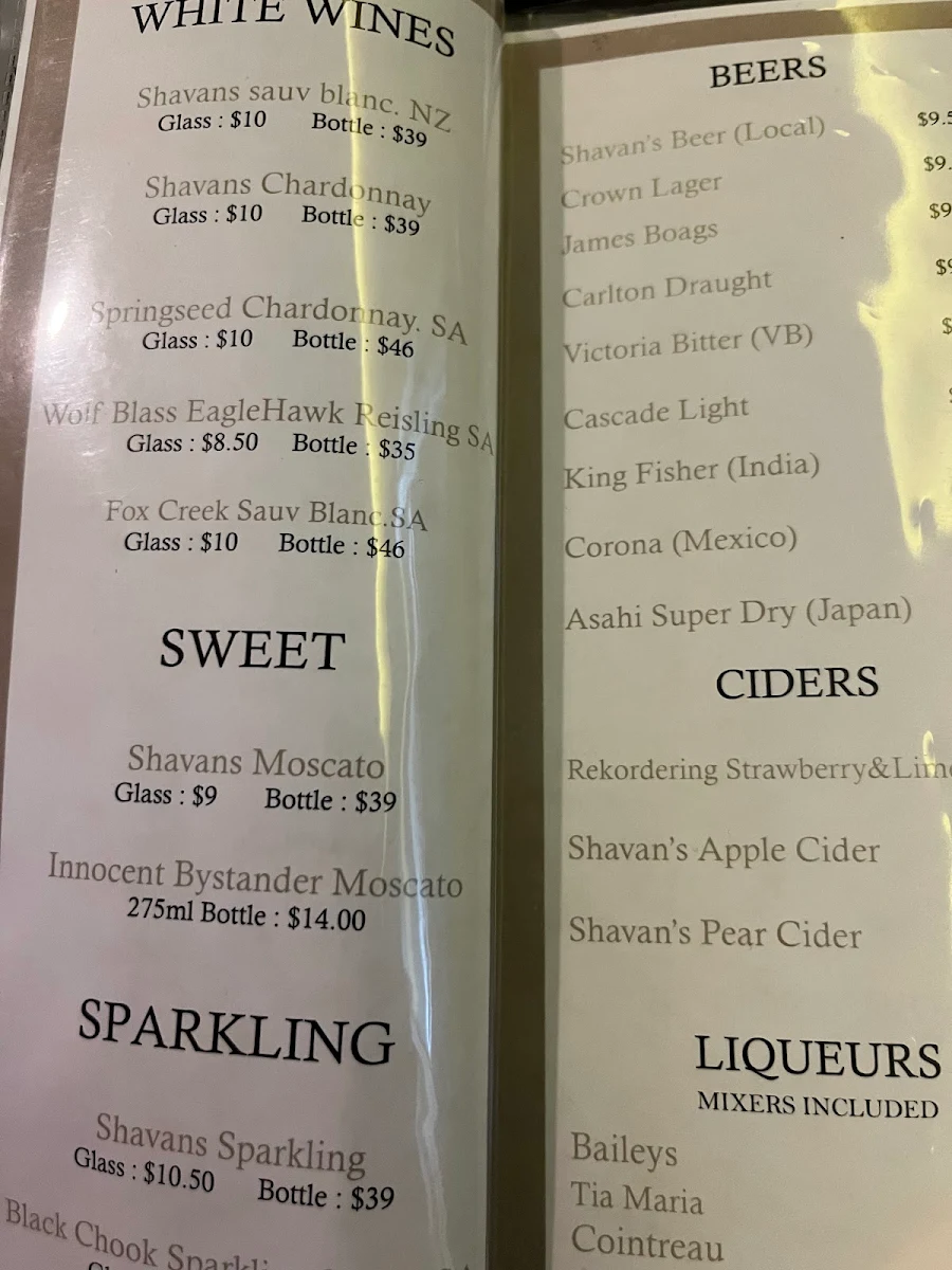 Menu, Shavans @ Pakenham Indian Restaurant