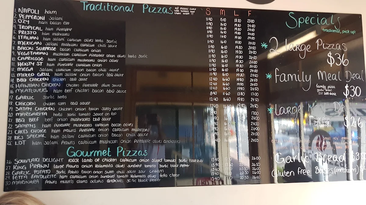 Menu, Ric's Pizza Bar