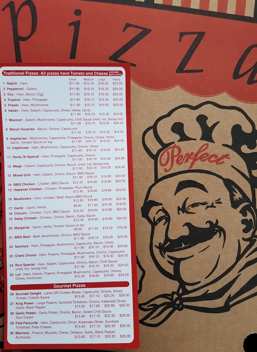 Menu, Ric's Pizza Bar