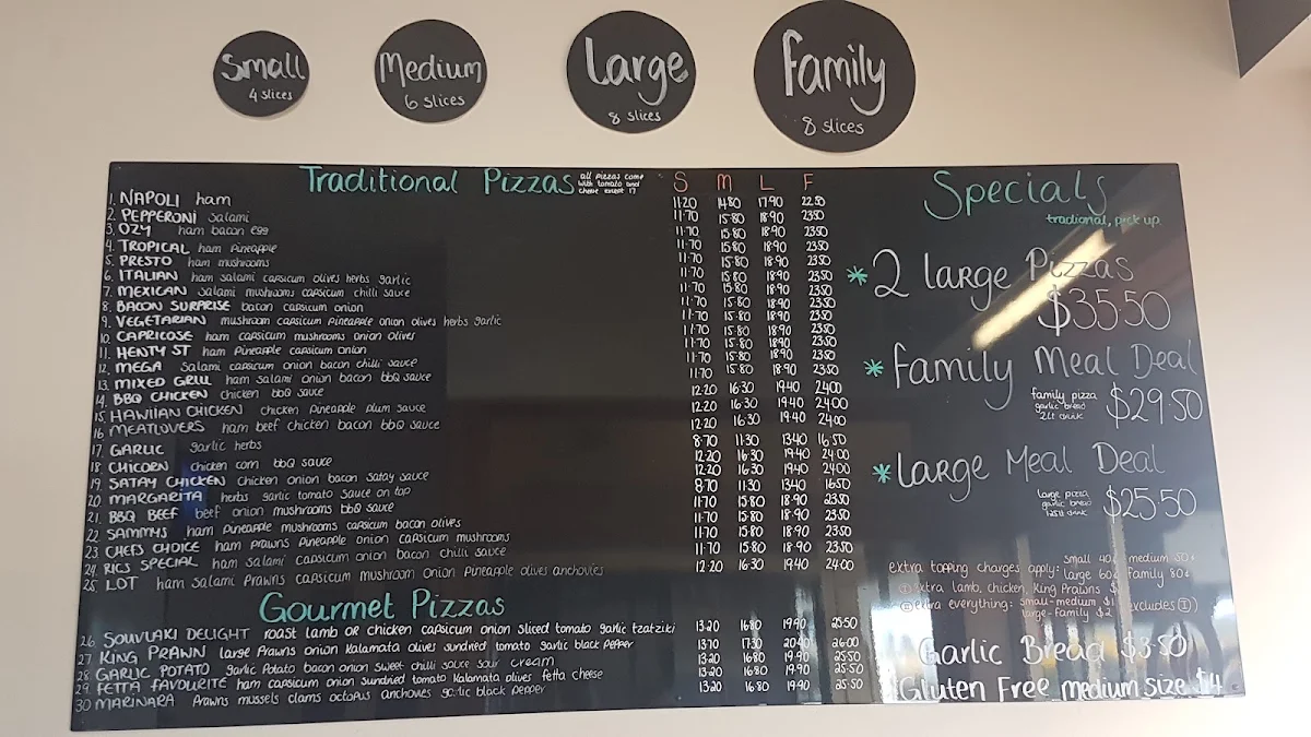 Menu, Ric's Pizza Bar