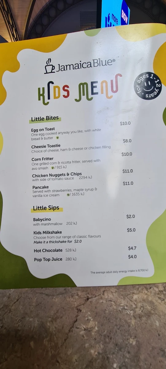 Menu, Jamaica Blue Sunshine Plaza