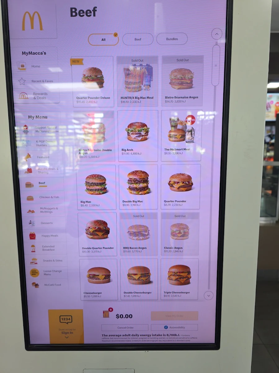 Menu, McDonald's Glenmore Park