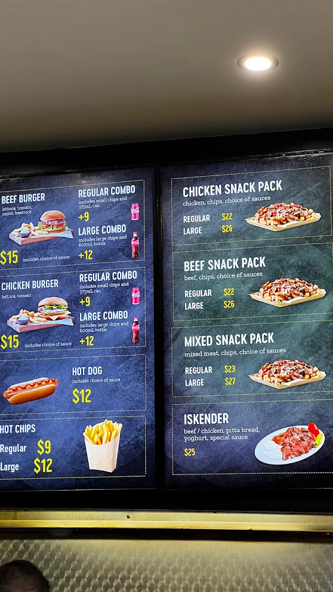 Menu, Sydney City Kebabs