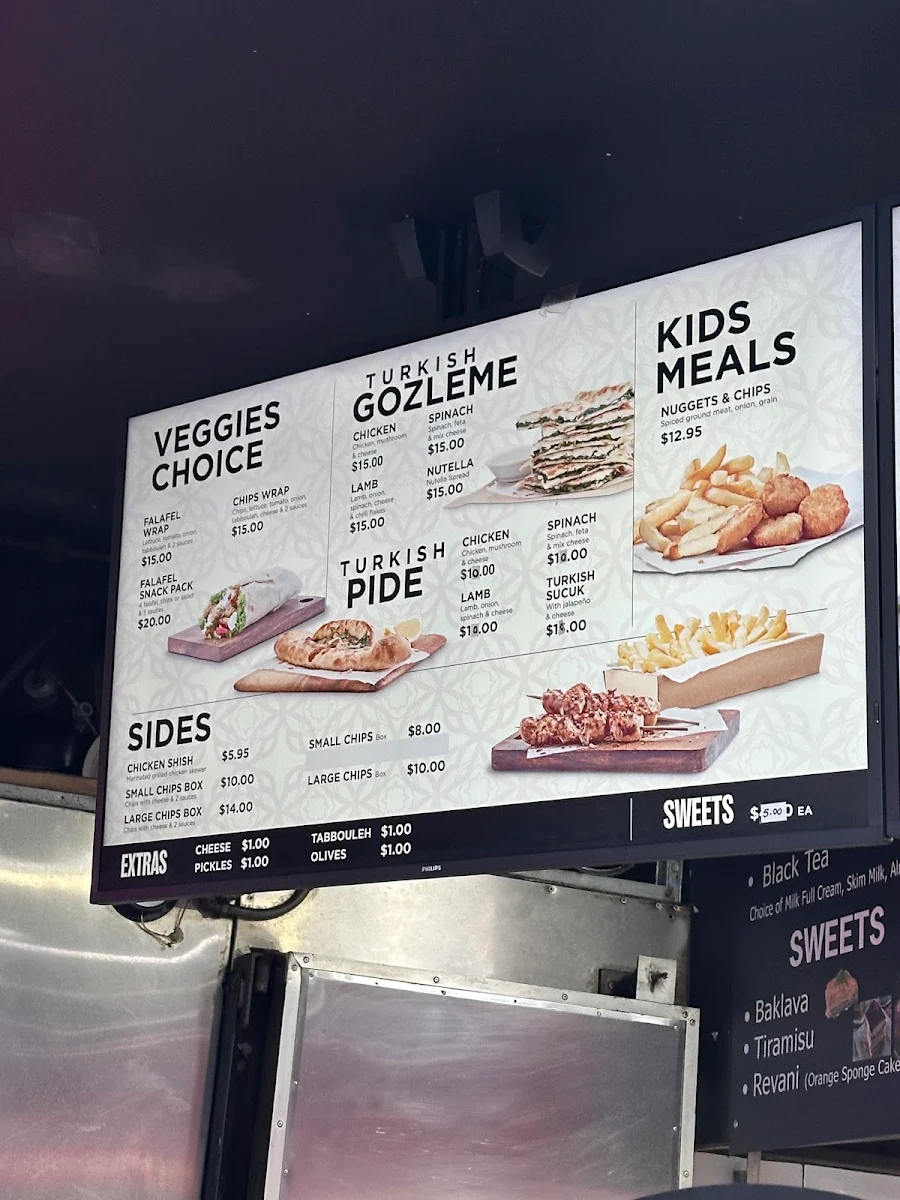 Menu, Sydney City Kebabs