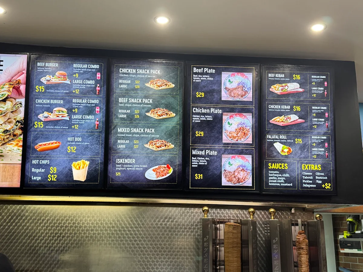 Menu, Sydney City Kebabs