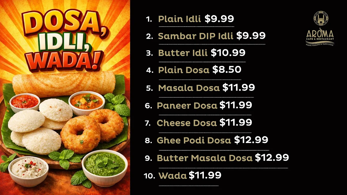 Menu, Aroma Cafe & Restaurant