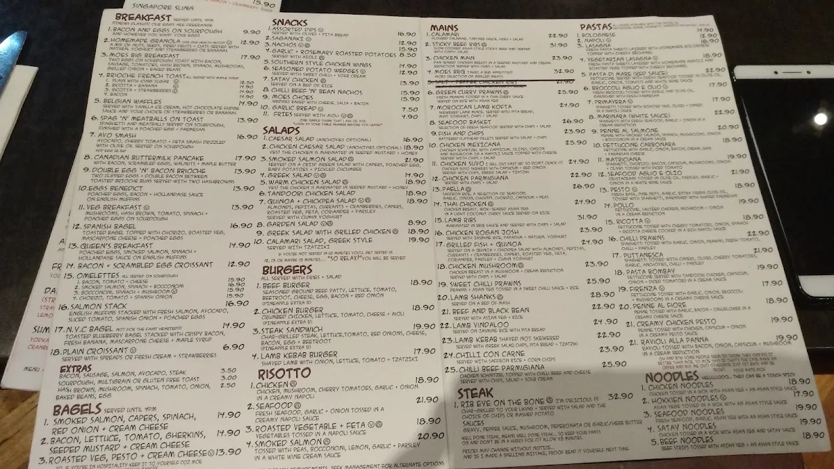Menu, Lazy Moe's