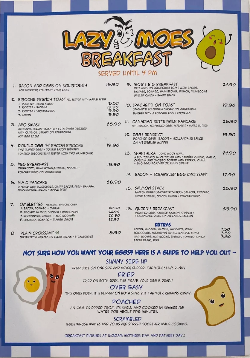 Menu, Lazy Moe's