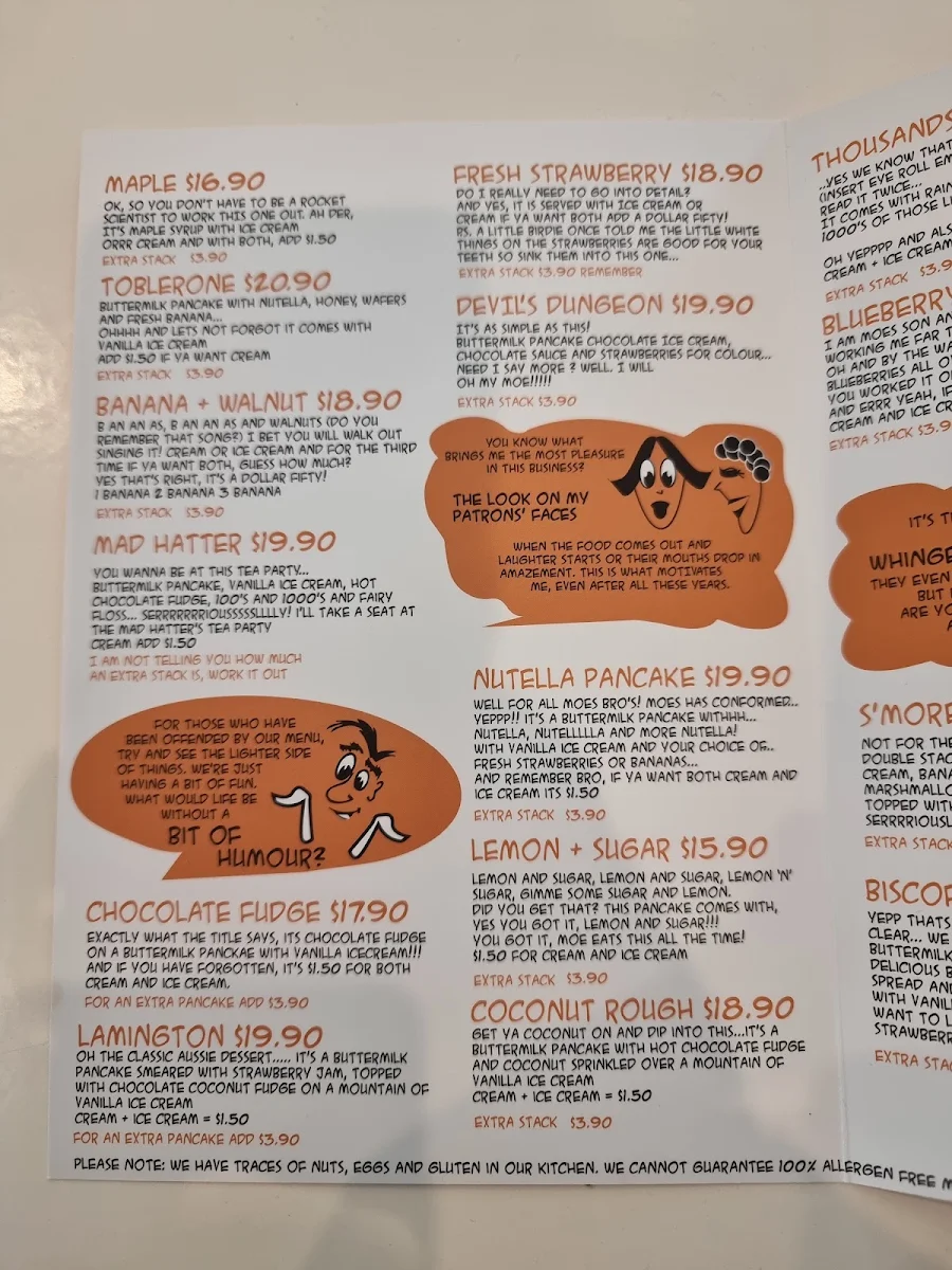 Menu, Lazy Moe's