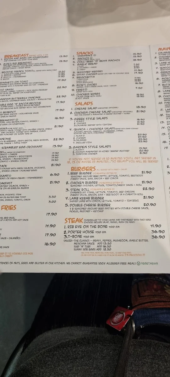 Menu, Lazy Moe's