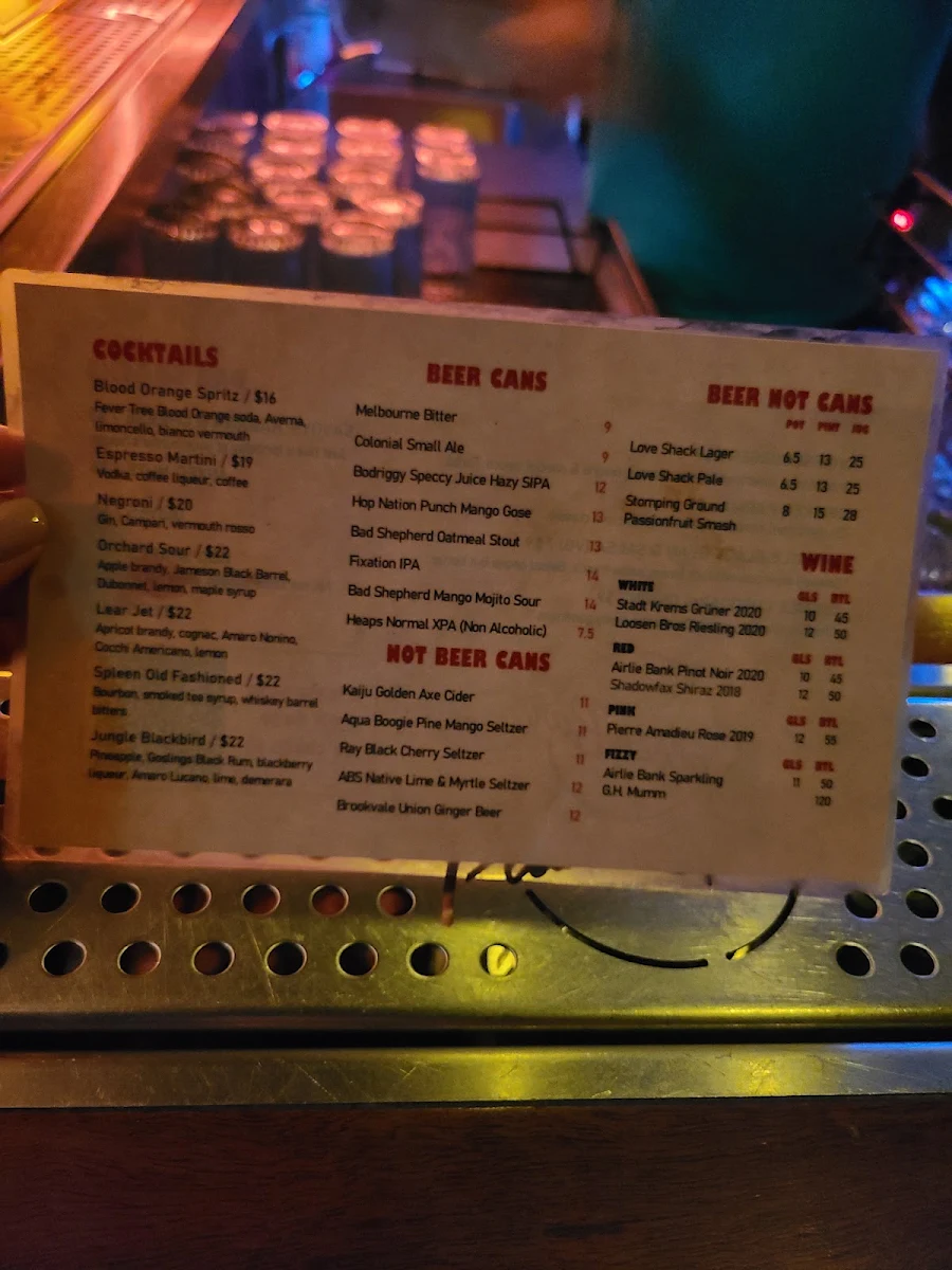 Menu, Spleen Bar
