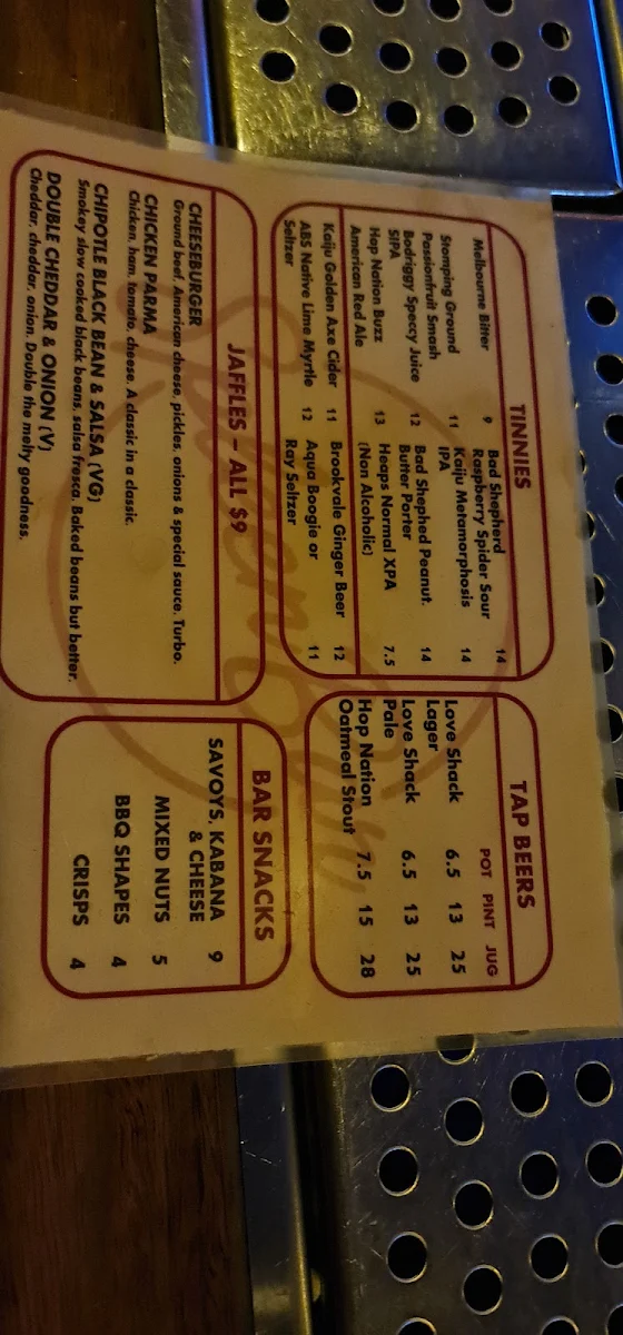 Menu, Spleen Bar