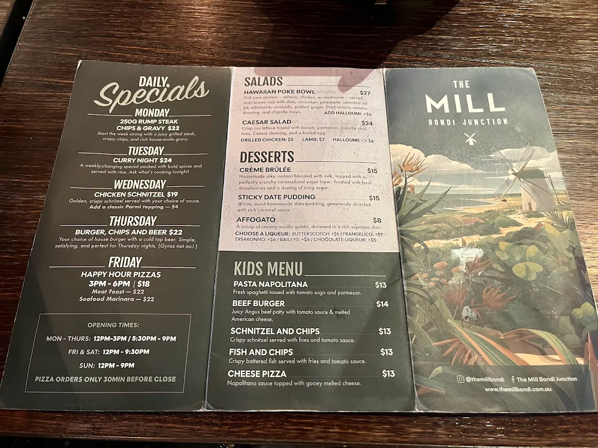 Menu, The Mill