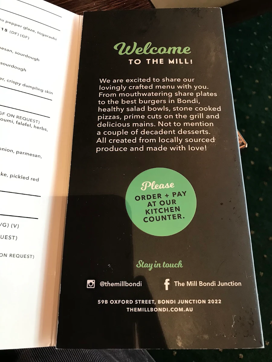 Menu, The Mill