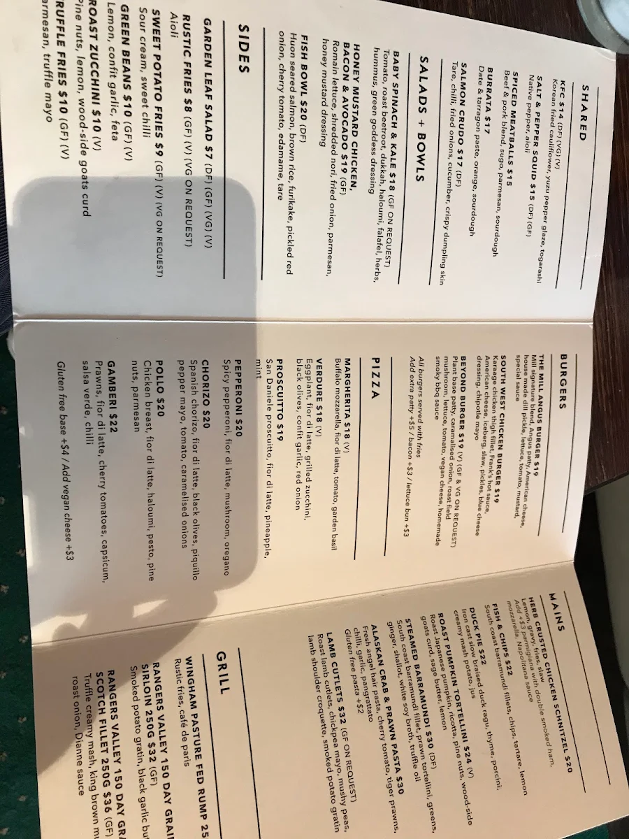 Menu, The Mill