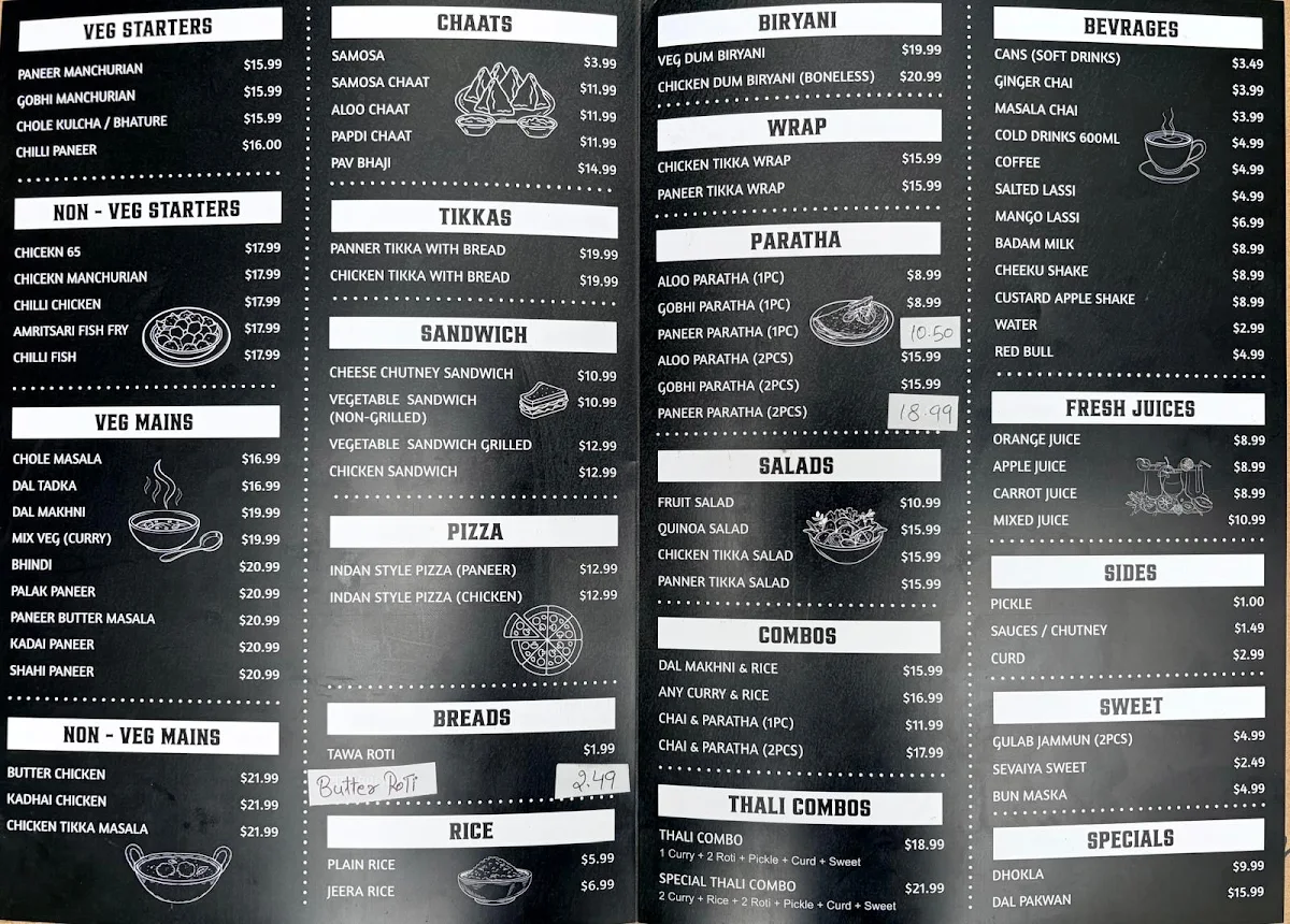 Menu, Back Bencher (Indian Cuisine)