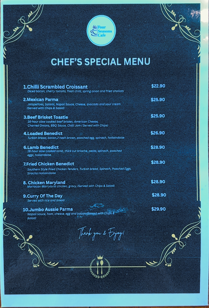 Menu, Four Seasons Hampton Park