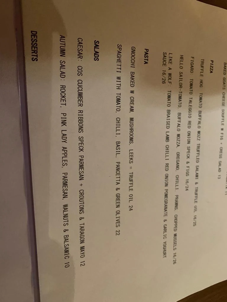 Menu, Pizza Meine Liebe
