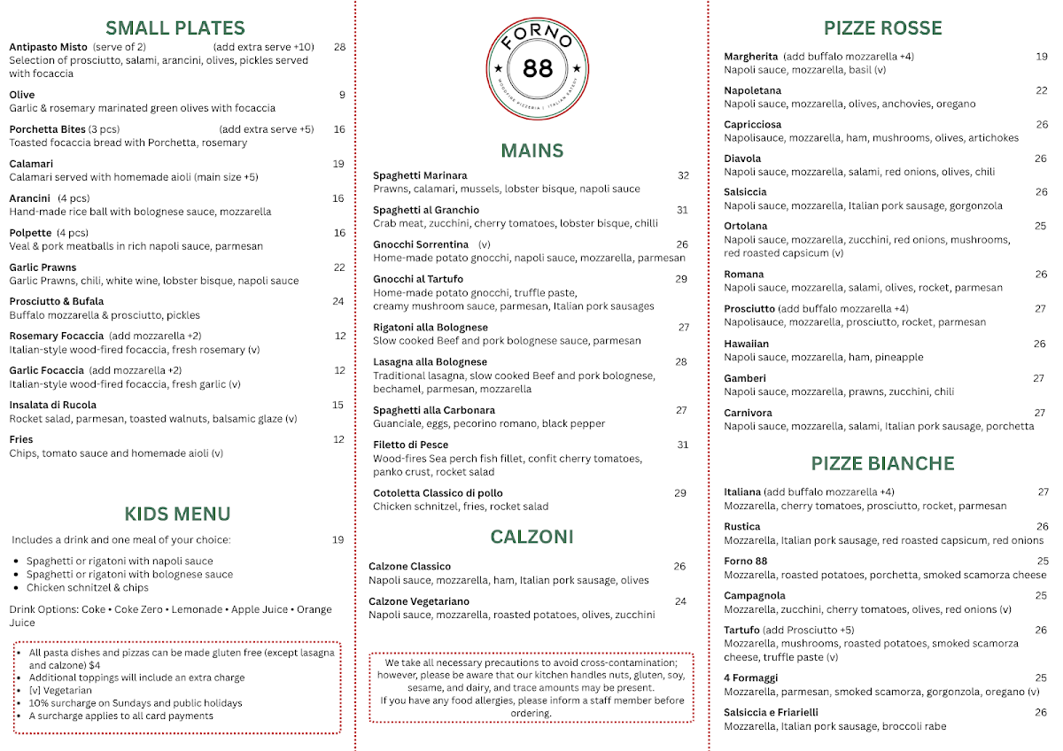 Menu, Forno 88