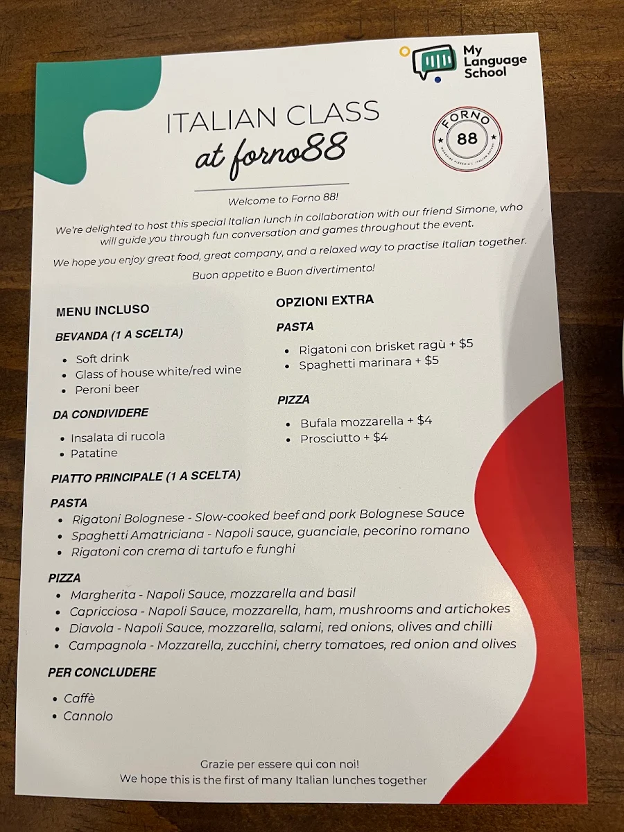 Menu, Forno 88