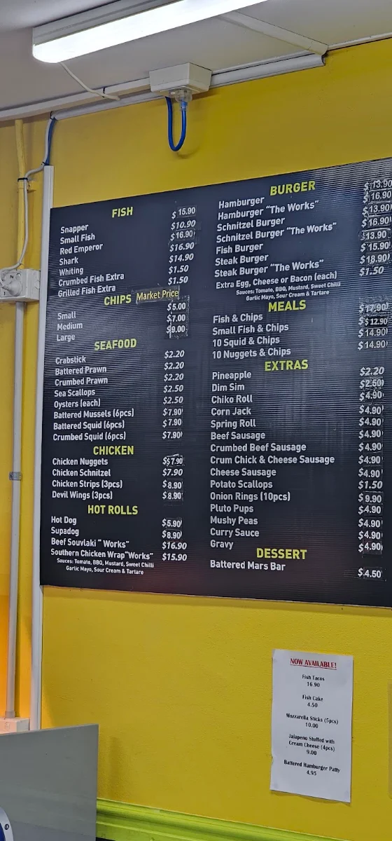 Menu, Joe's Fish & Chips
