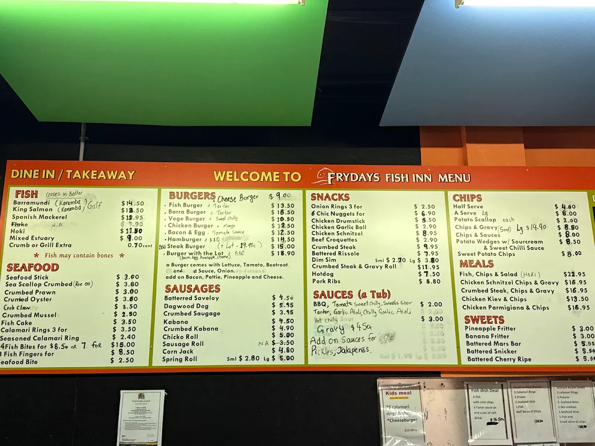 Menu, Frydays Fish Inn with Kebabs