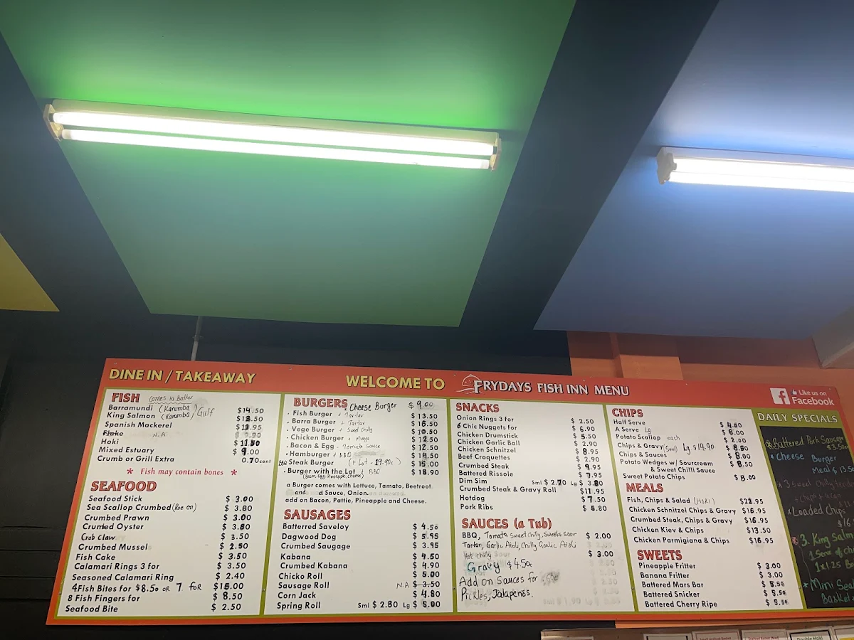 Menu, Frydays Fish Inn with Kebabs