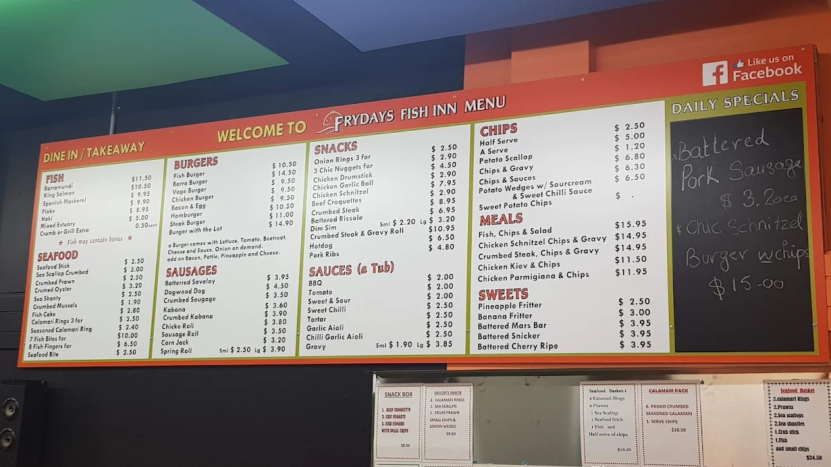 Menu, Frydays Fish Inn with Kebabs