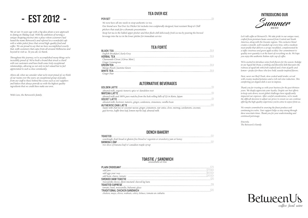 Menu, BetweenUs Coffee Food Wine