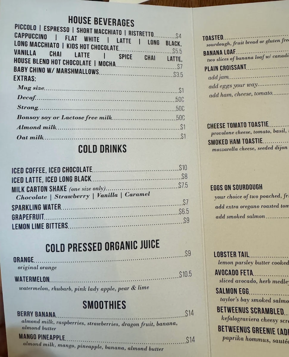 Menu, BetweenUs Coffee Food Wine