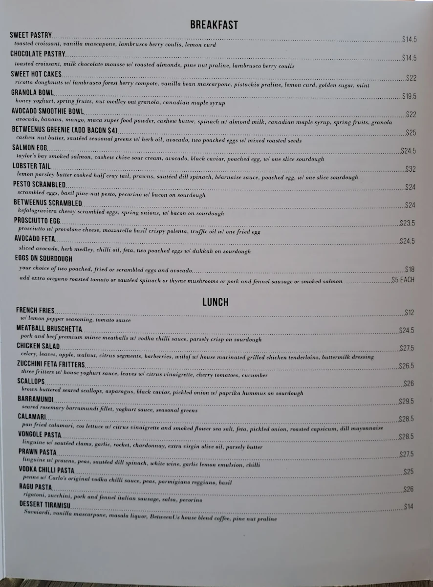 Menu, BetweenUs Coffee Food Wine