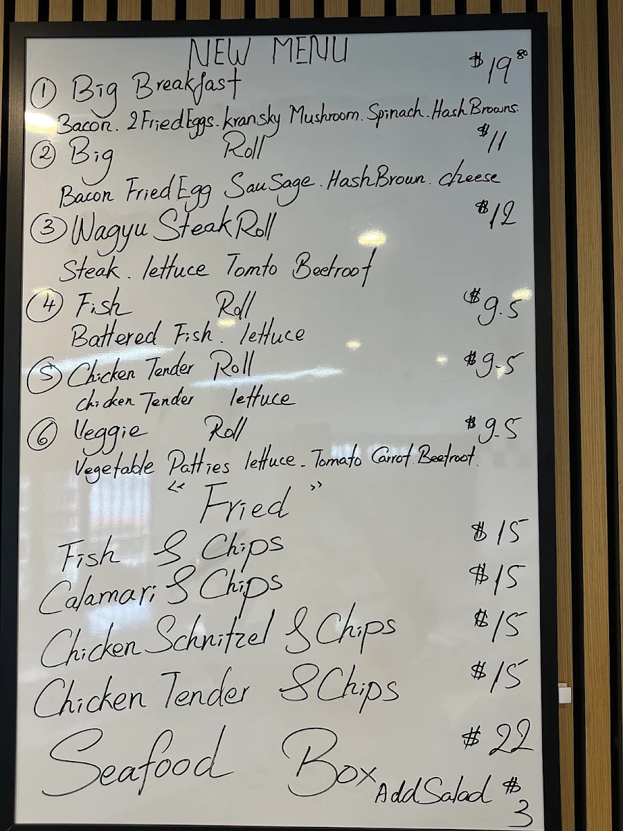 Menu, Kwik-Stop Lunch Shop & Cafe