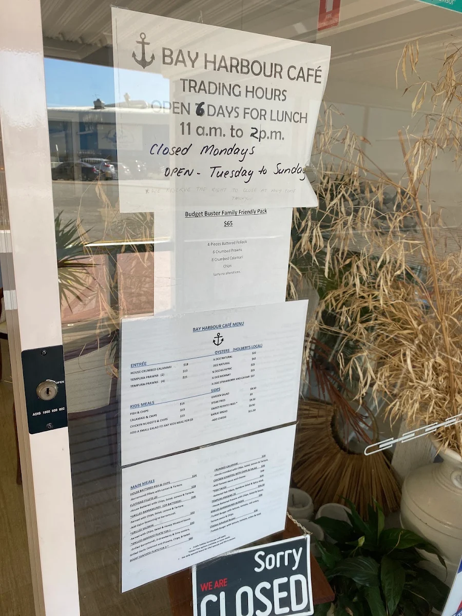 Menu, Bay Harbour Cafe