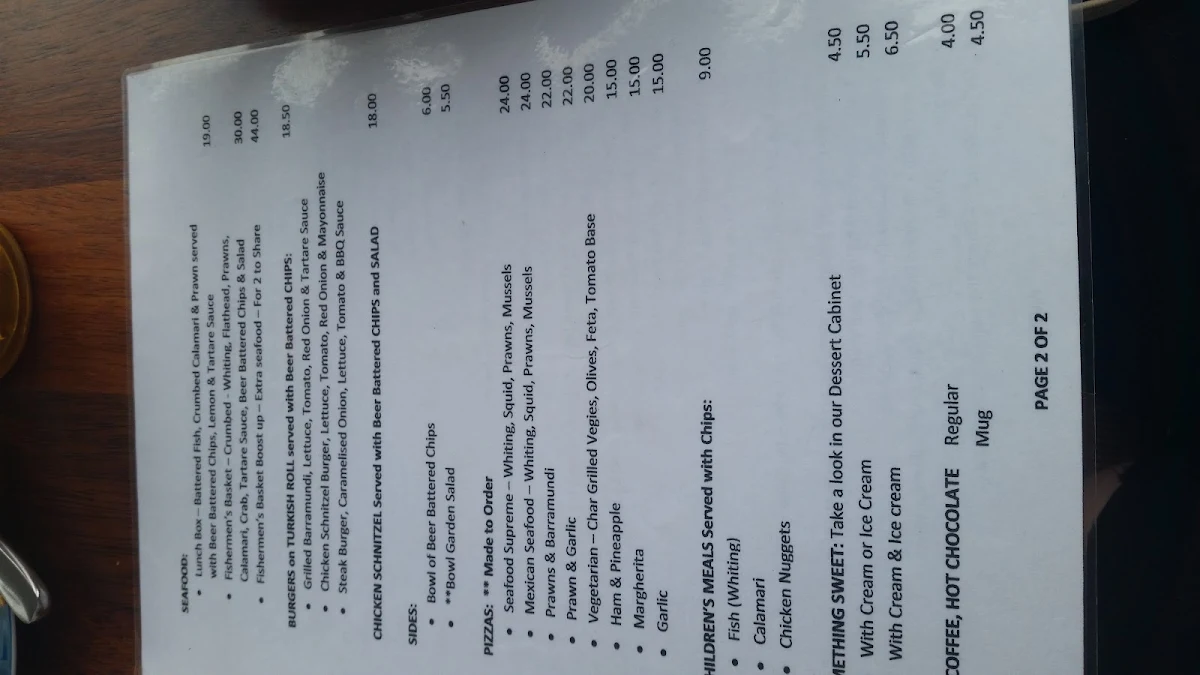 Menu, Bay Harbour Cafe