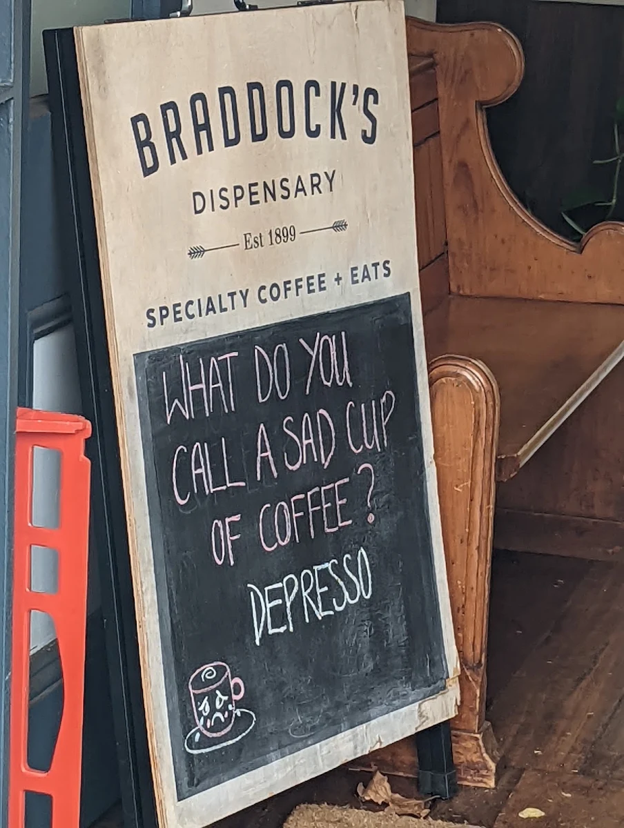 Menu, Braddock's Dispensary