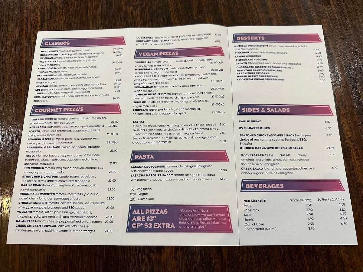 Menu, Stretched Pizza West Footscray