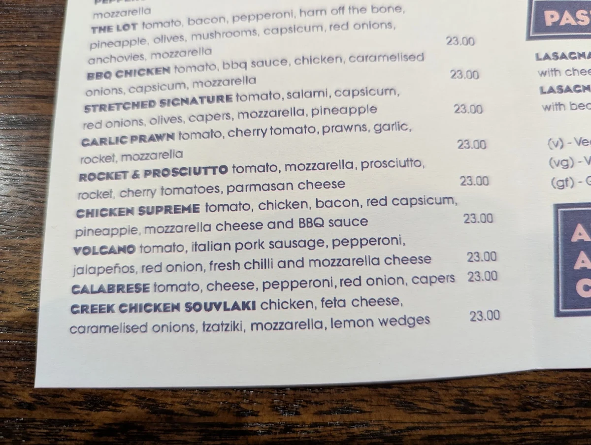 Menu, Stretched Pizza West Footscray