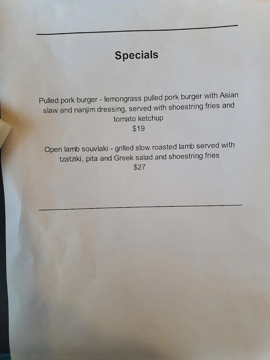 Menu, Boon Wurrung Cafe