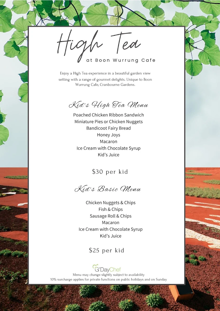 Menu, Boon Wurrung Cafe