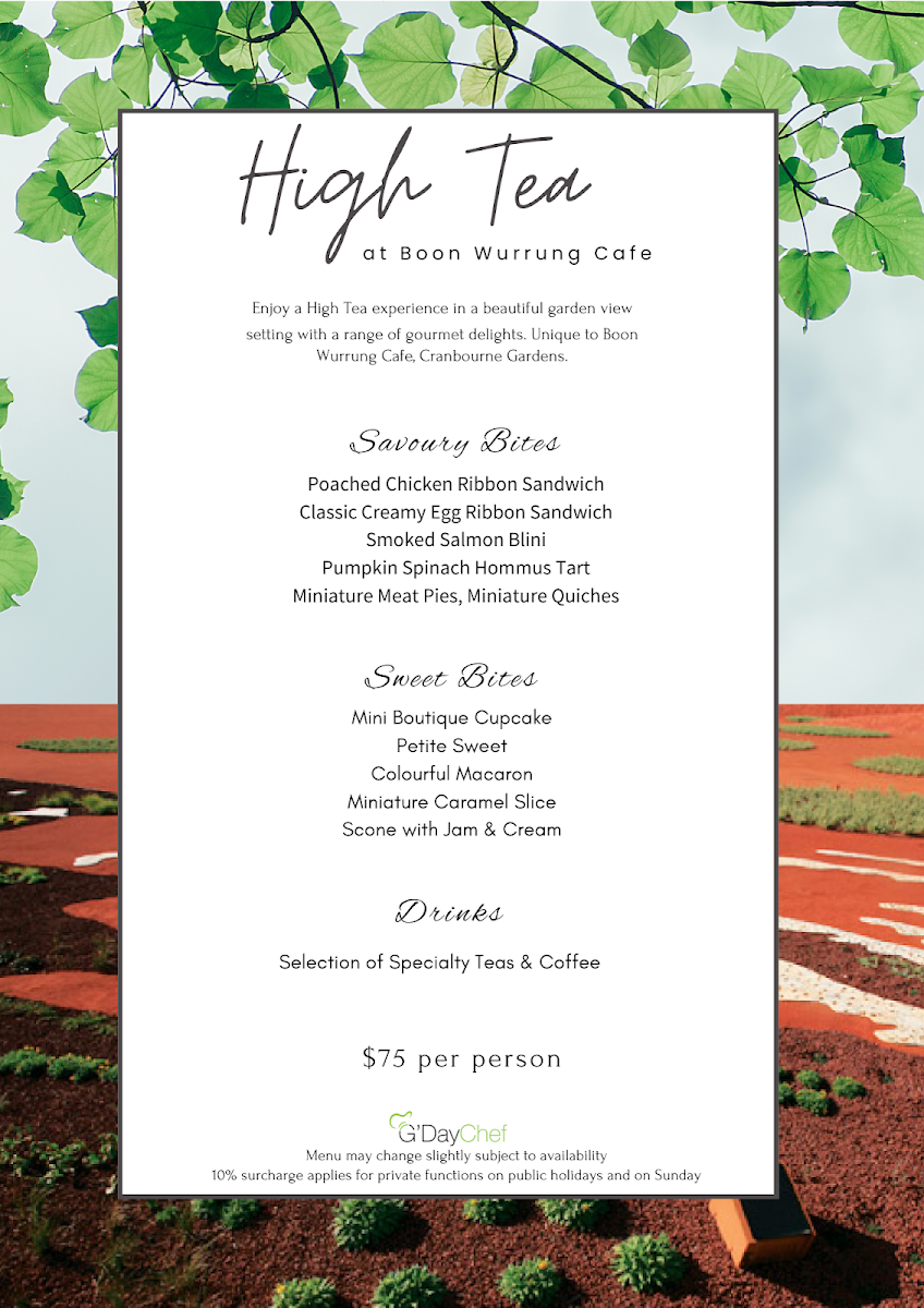 Menu, Boon Wurrung Cafe