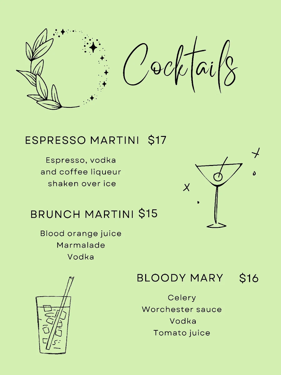 Menu, Boon Wurrung Cafe