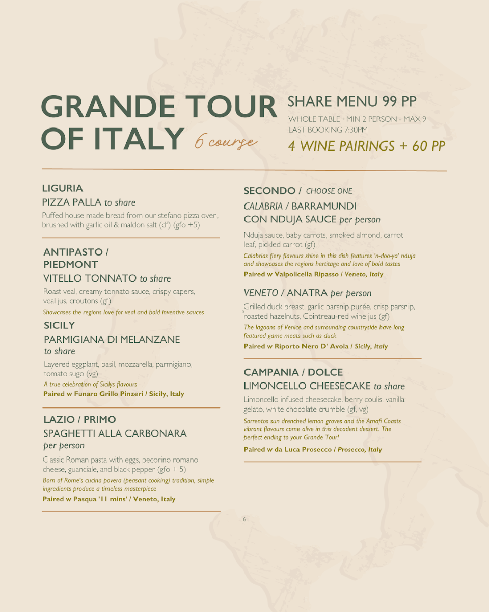 Menu, Ollie's Italian