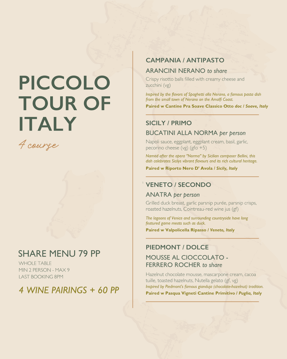 Menu, Ollie's Italian