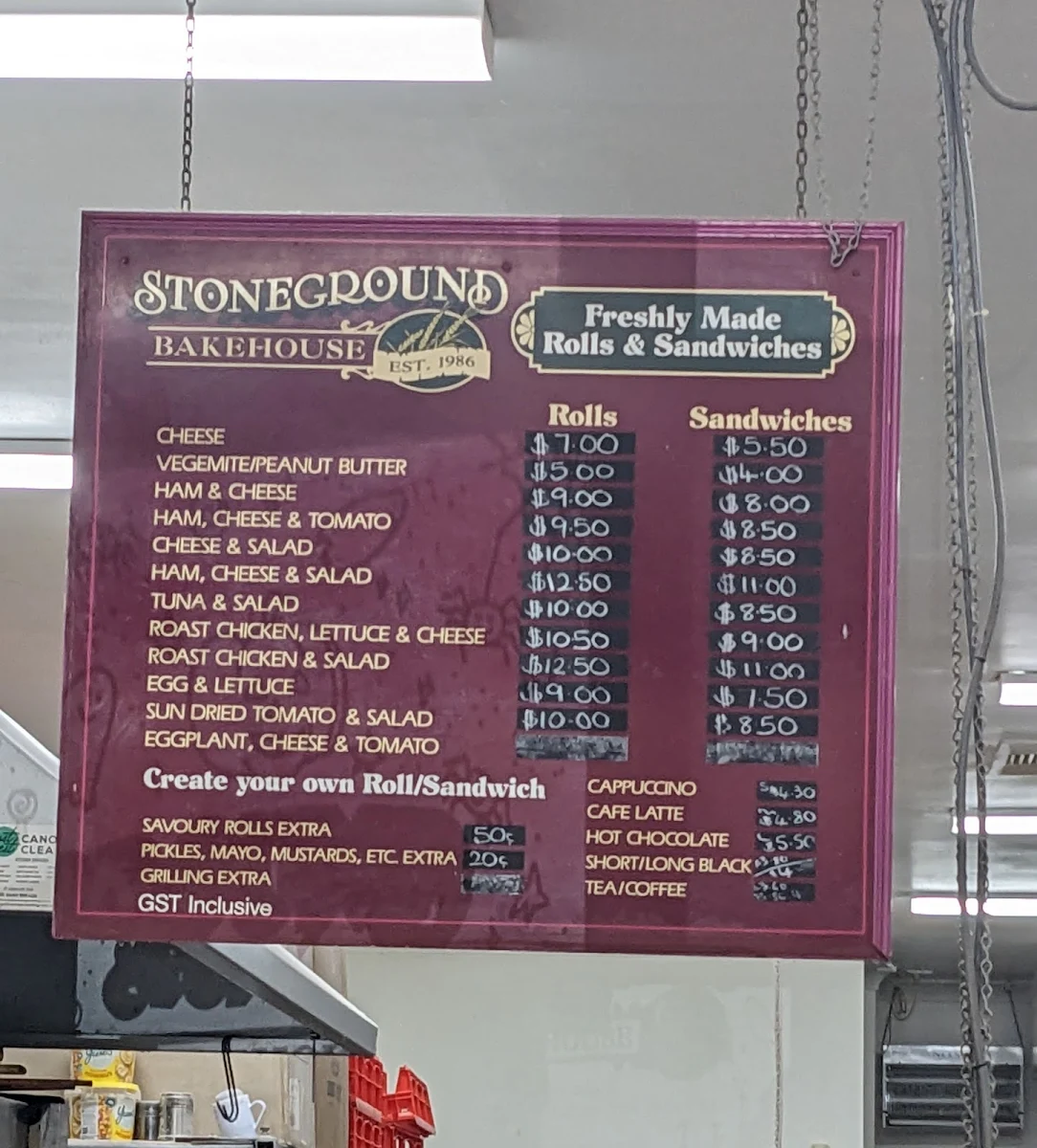 Menu, Stoneground Bakehouse