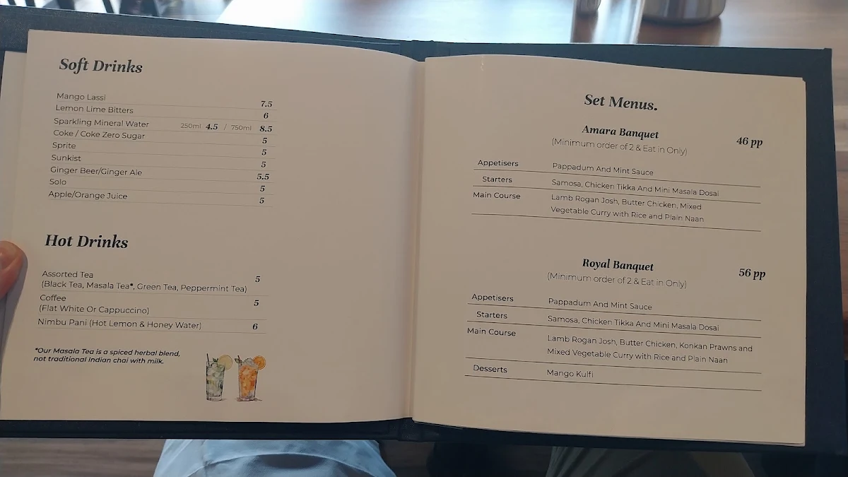 Menu, Amara Indian Restaurant